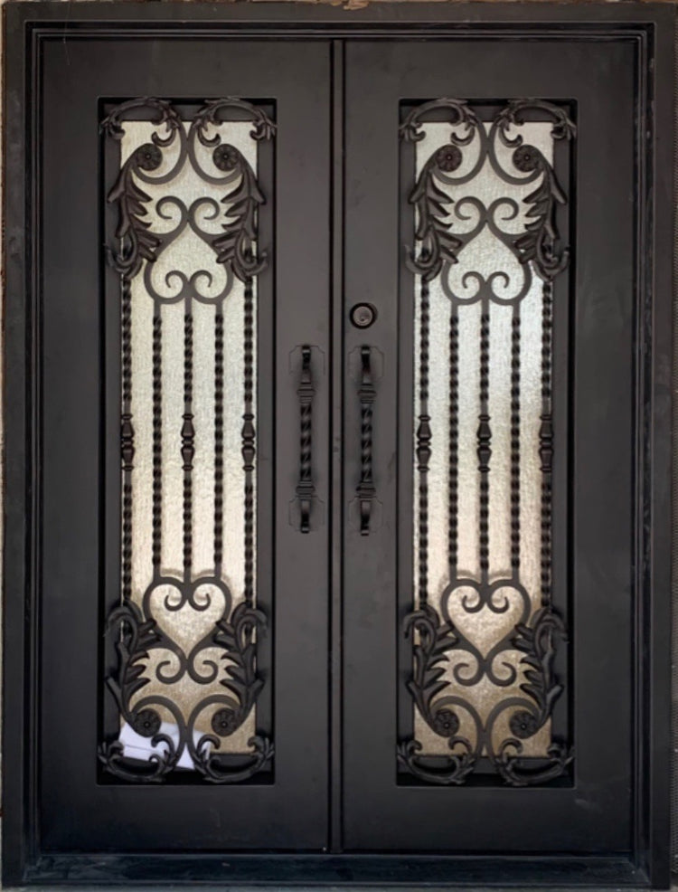 ORCHID- Straight Top, Double Pane Tempered Insulated Glass, Bug Screens, Wrought Iron Doors-61x81 Right Hand - Door Gate Depot