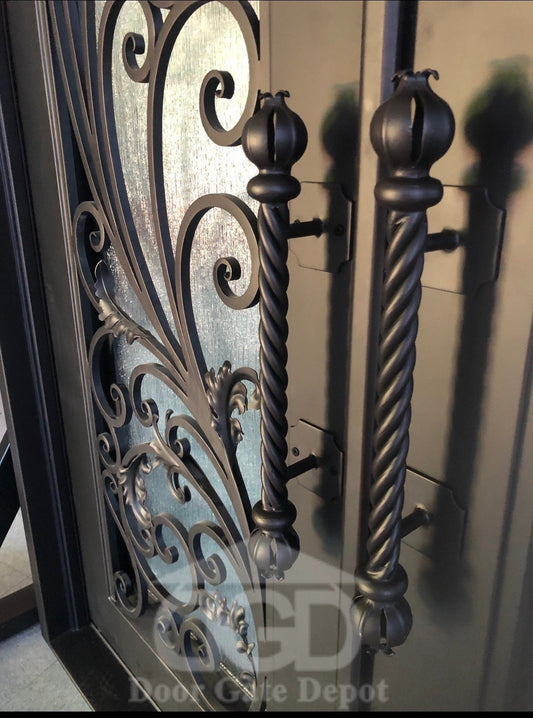 PEACOCK- Flat top , pre-hung, removable bug screens, wrought iron doors, 72x96- Right Hand - Door Gate Depot