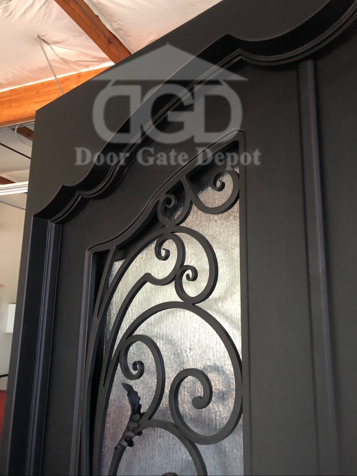 PEACOCK- Flat top arch inside, pre-hung, removable bug screens, wrought iron doors, 62x96- Right Hand - Door Gate Depot