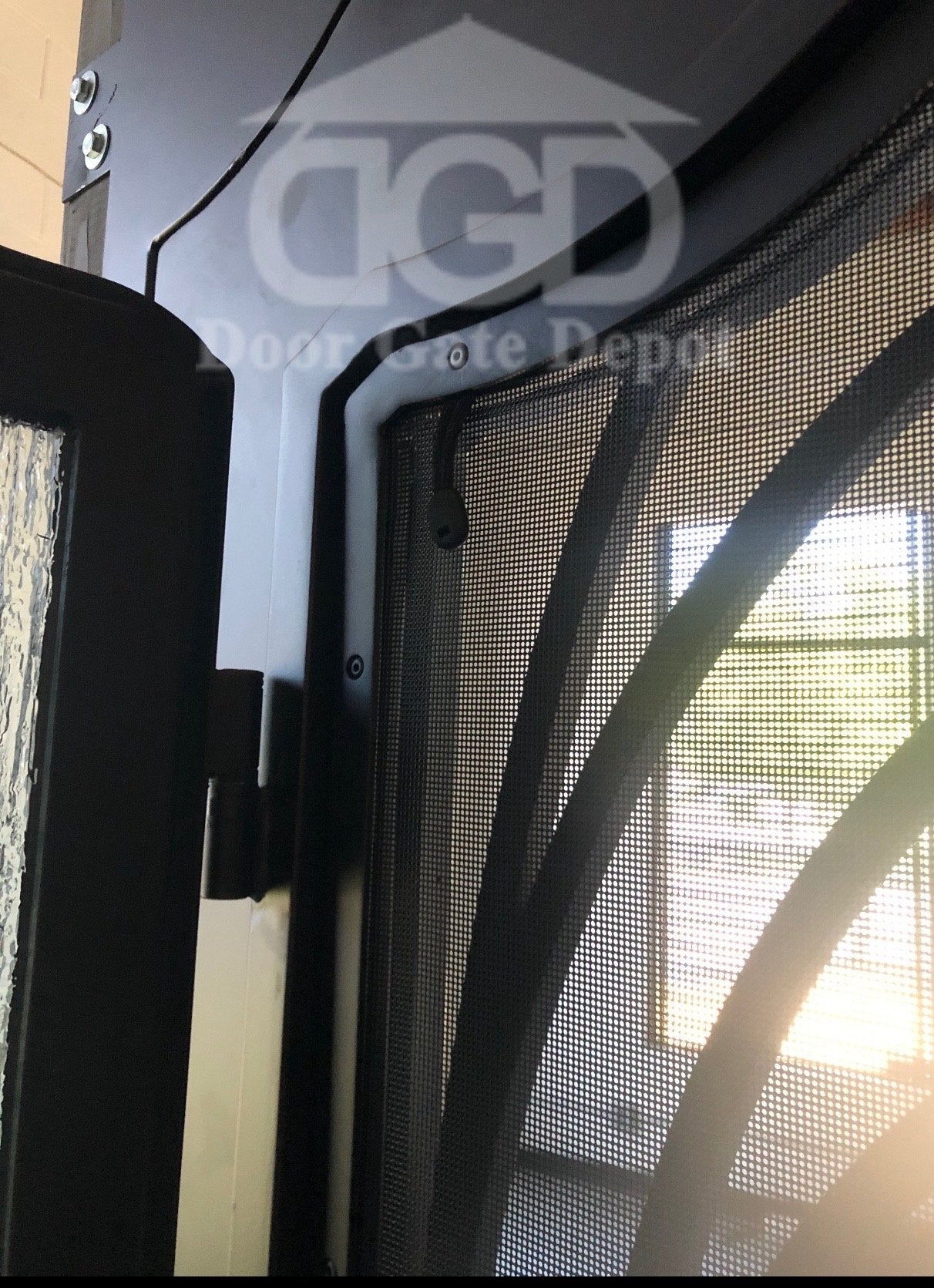 PEACOCK- Flat top arch inside, pre-hung, removable bug screens, wrought iron doors, 72x96- Right Hand - Door Gate Depot