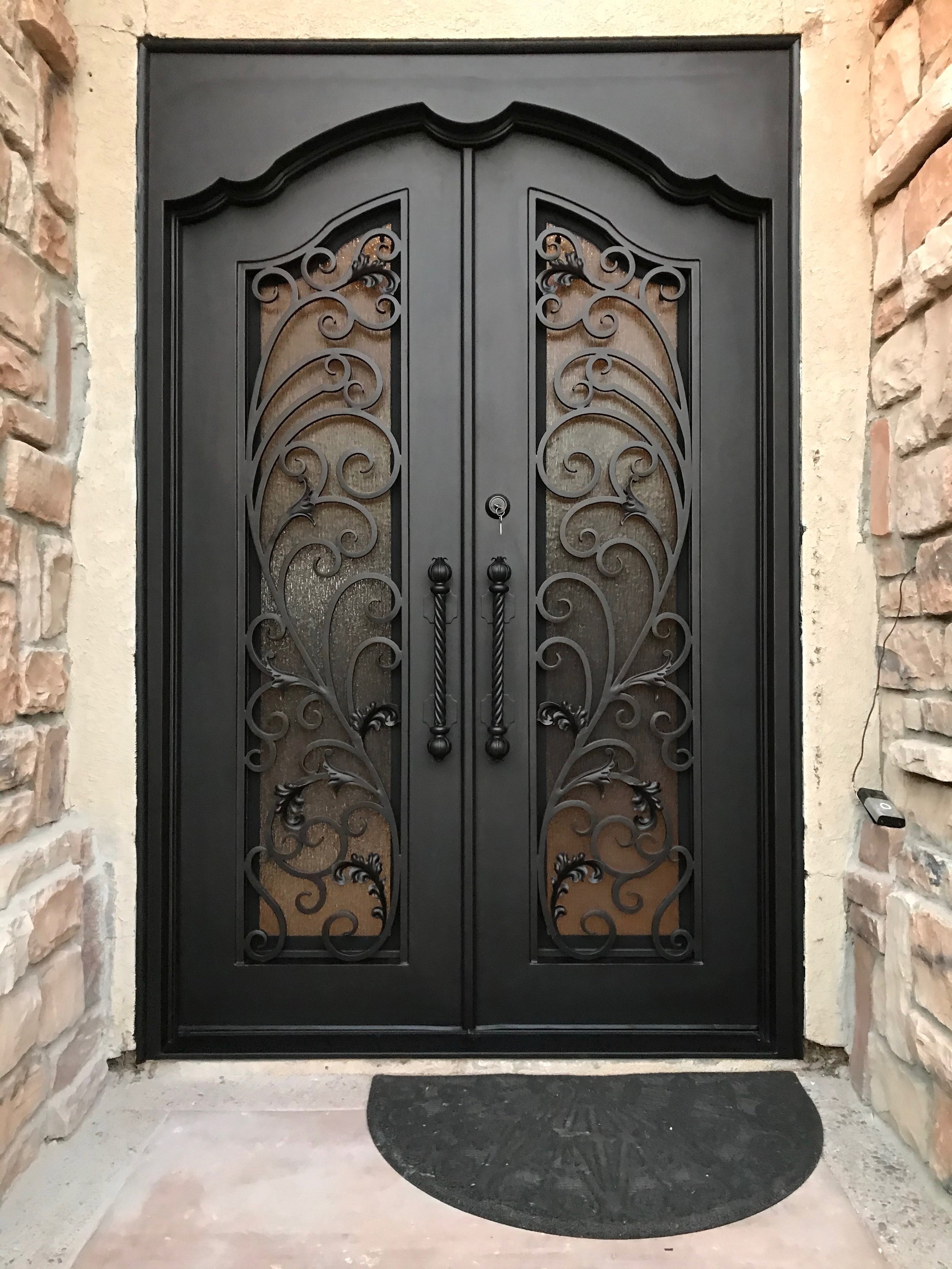 PEACOCK- Flat top arch inside, pre-hung, removable bug screens, wrought iron doors, 72x96- Right Hand - Door Gate Depot