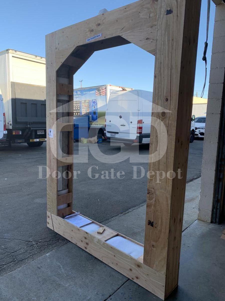 DAHLIA- Straight top, arch inside , bottom panel, tempered insulated glass, bug screens, wrought iron doors-72X96 Right Hand - Door Gate Depot