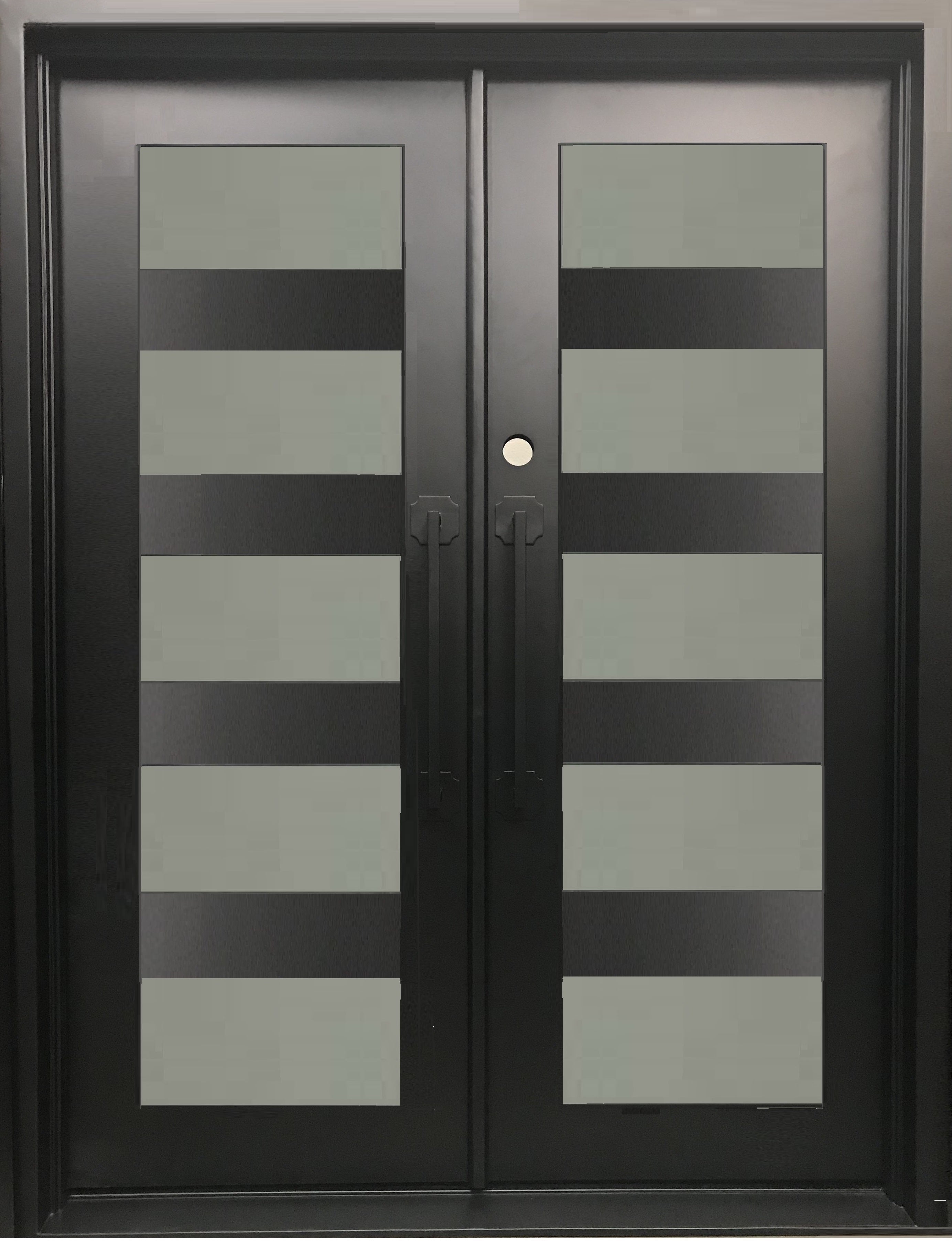 LOTUS- square top, modern french style, dual panel,bug screens, frosted tempered glass, wrought iron doors-61x81 Right Hand - Door Gate Depot