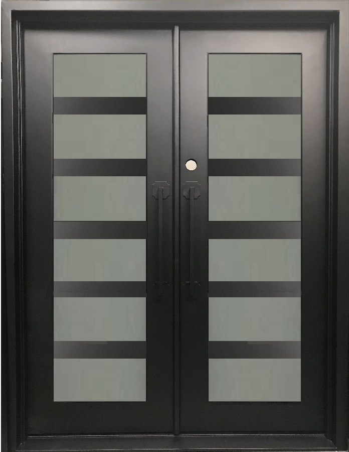 FUJI- square top, pre-hung, bug screens,modern double wrought iron doors-61x81 Right Hand - Door Gate Depot