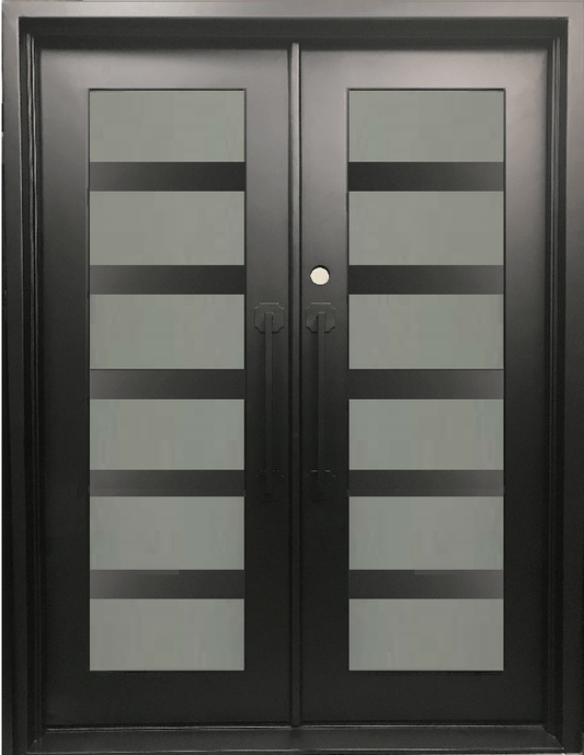 FUJI- square top, pre-hung, bug screens,modern double wrought iron doors-61x81 Right Hand - Door Gate Depot