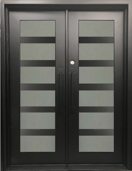 FUJI- square top, pre-hung, bug screens,modern double wrought iron doors-61x81 Right Hand - Door Gate Depot