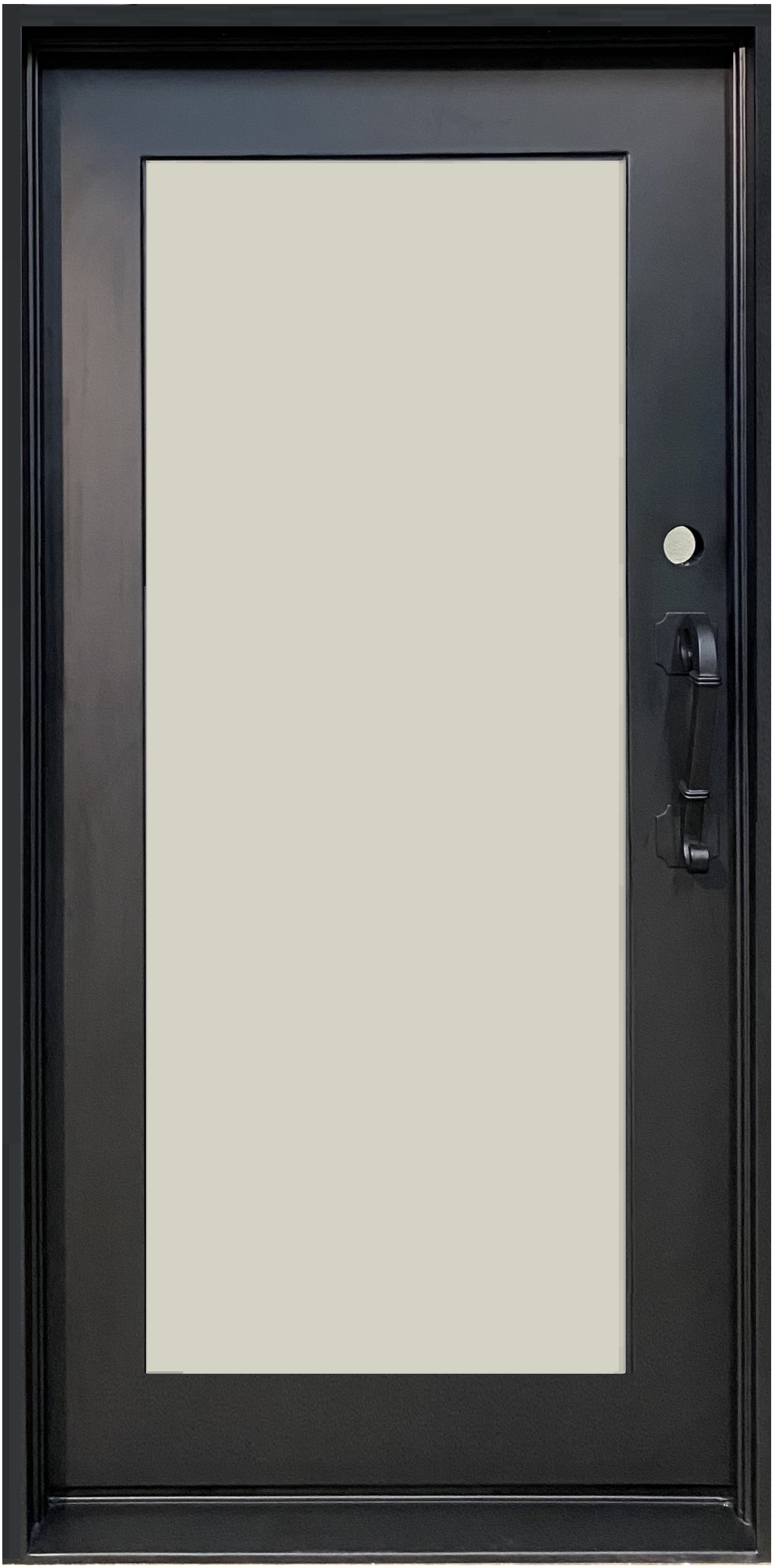 ASTER-  Modern square top, frosted tempered glass, bug screen, single entry wrought iron door- 38x82 Left Hand - Door Gate Depot