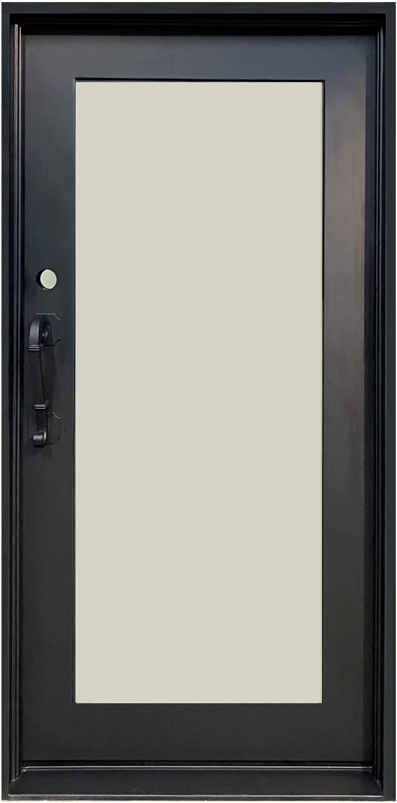 ASTER-  Modern square top, frosted tempered glass, bug screens, single entry wrought iron door- 38x82 Right Hand - Door Gate Depot